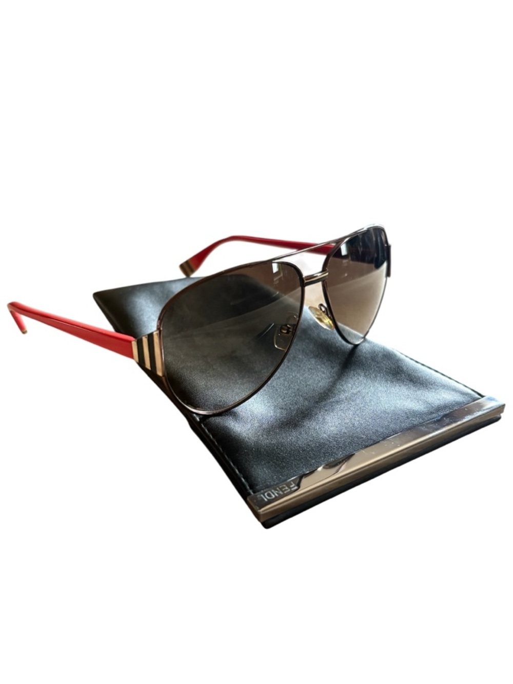 Fendi Aviator Sunglasses Red Coral Smoke Lenses Italy Unisex